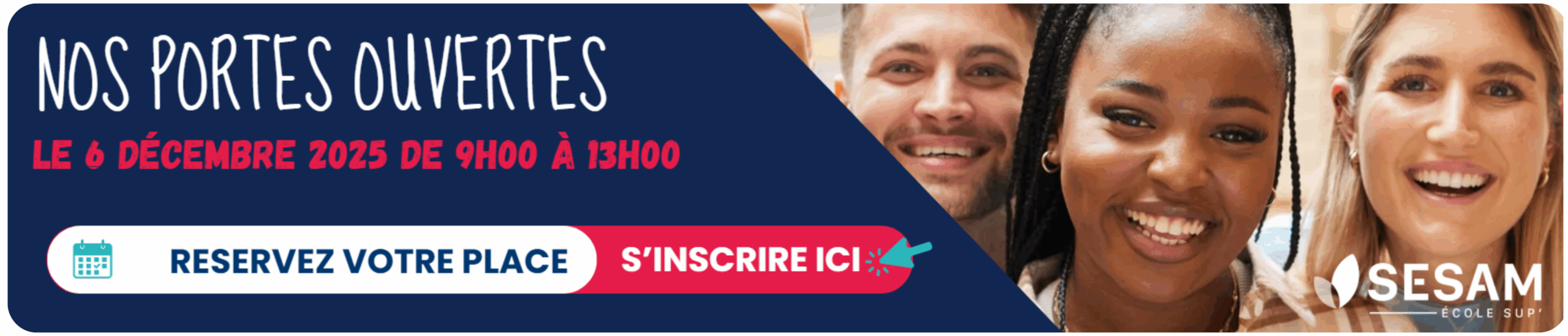 bandeau journée portes ouvertes le 6 décembre 2025 de 9H00 à 13H00, cliquez ici pour vous inscrire